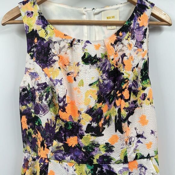 Anthropologie Cream Floral Mini Dress with Purple and Yellow Print - Picture 4 of 12